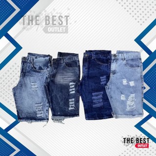 Shorts Jeans Masculino Kit com 4 Bermudas Rasgada Desfiada Preta Branca Escura e Clara Envio Hoje