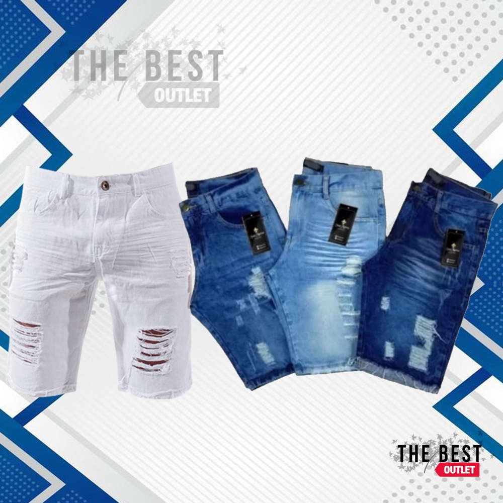 Kit Masculino Fim de Ano 4 Shorts Jeans Rasgado Várias Cores Bermuda Nova Preta Branca Clara Escura em Oferta na Shopee