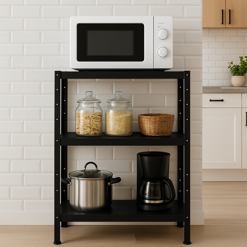 Balcão Microondas Aço Reforçado Multiuso Cozinha e Escritório Preto em Oferta na Shopee