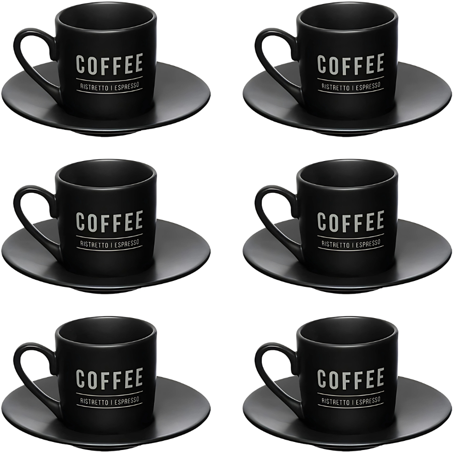 Jogo 6 Xícaras Com Pires Em Porcelana Manhattan 80ml 12 Peças em Oferta na Shopee