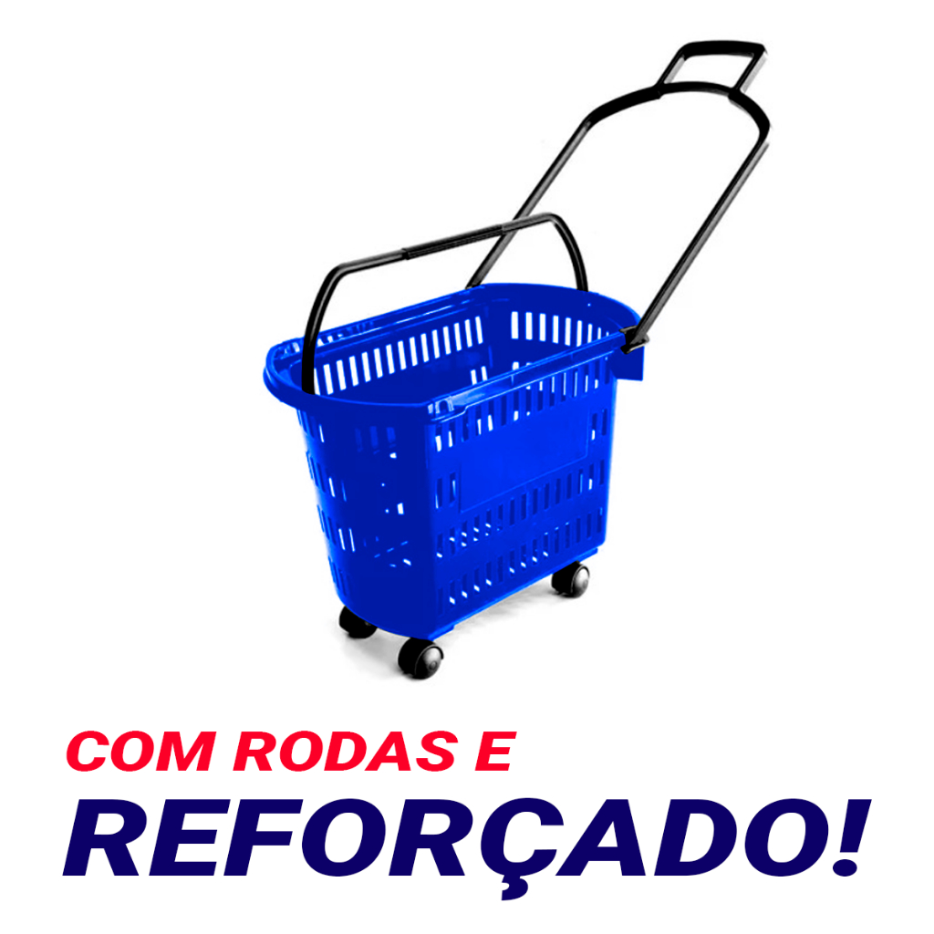 5 Carrinho Cesta Compras C/ Rodinhas + Alças Mercado Lojas Varejo Cestinha Cestas Vazada Plástico