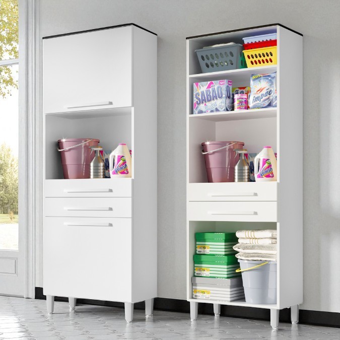 Armario Lavanderia 2 Portas 2 Gav 1,96m C/ Nicho Pes Regulaveis em Oferta na Shopee