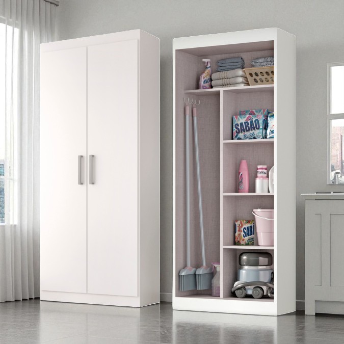 Armario Lavanderia Sheila 2 Pts  1,85m C/ Suporte Vassouras em Oferta na Shopee