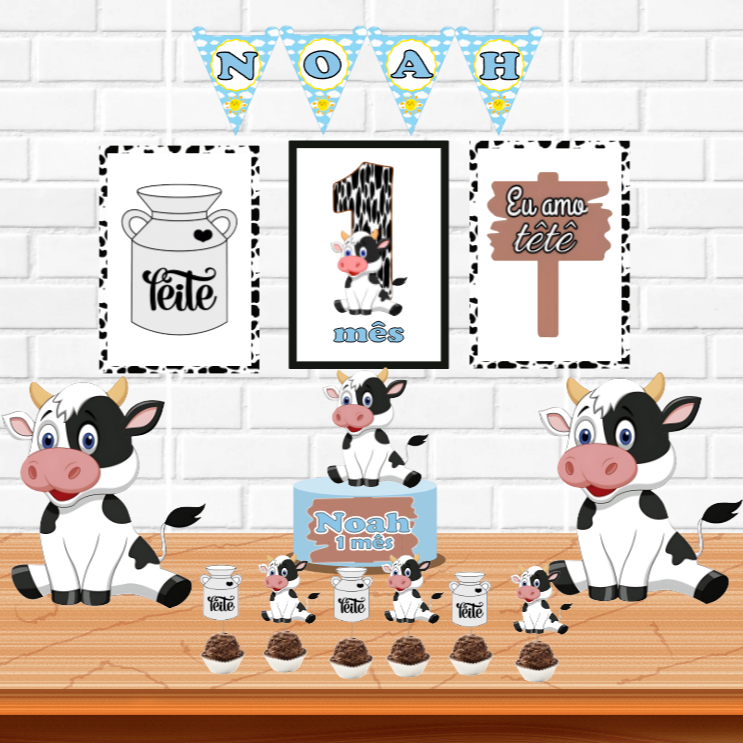 Vaquinha menino Amo Têtê kit festa decoração só um bolinho personalizado para mesversário para recortar e montar em casa em Oferta na Shopee
