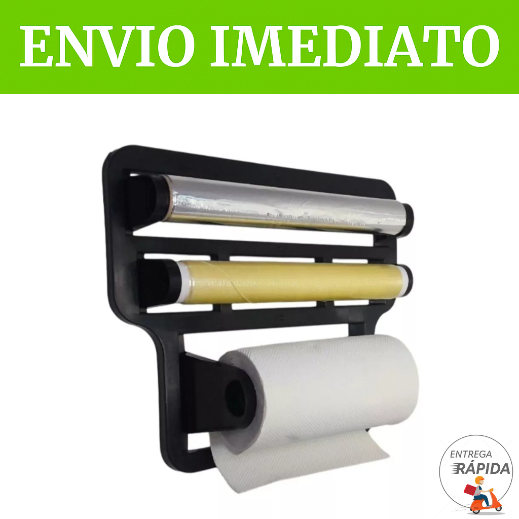 PORTA PAPEL TOALHA TRIPLO SUPORTE PRETO PARA COZINHA em Oferta na Shopee