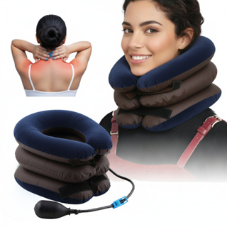 Colar Cervical Almofada de Tração Pescoço P/ Estabilização Inflável 3 níveis Viagem Trabalho Postura em Oferta na Shopee