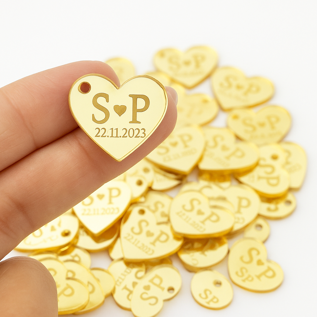 Kit Tags Coração Acrílico Espelhado Dourado Aplique Casamento Lembrança em Oferta na Shopee