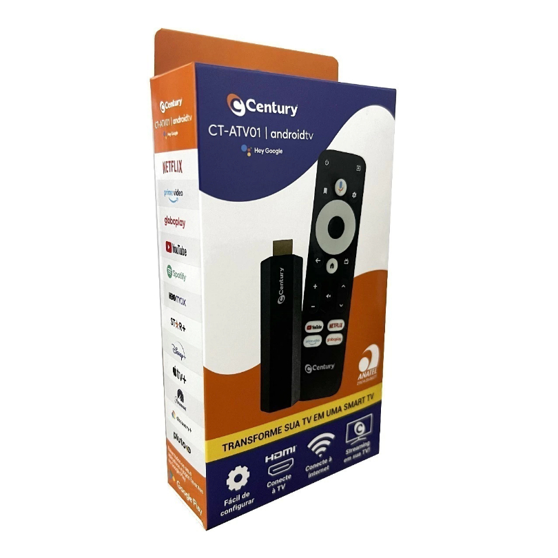 Receptor Century Smart TV Android Stick Full HD 8GB Comando De Voz,