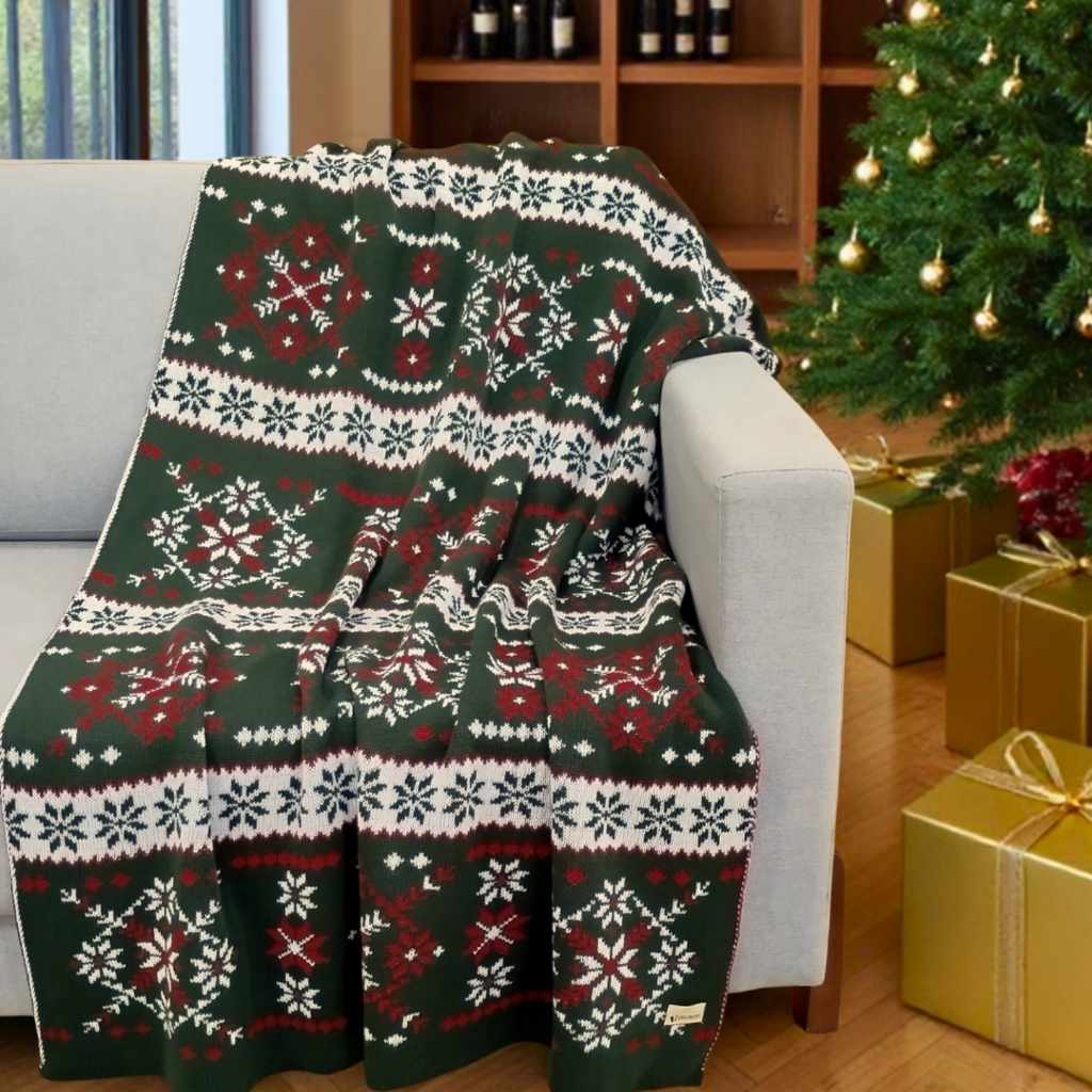 Manta Natalina Tricô Macia Decorativa Sofá Poltrona Enfeite Natal FL 05