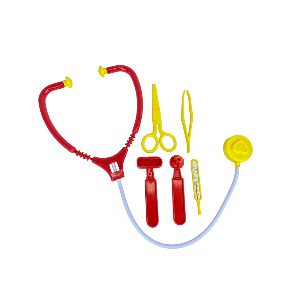 Brinquedo Medico Kit 7 peças Infantil Seringa Estetoscopio Com Acessorios Criança Promoçao Presente