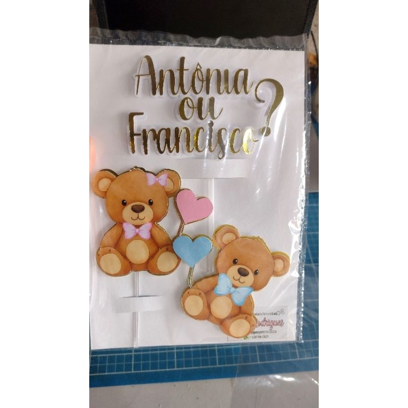 ENVIO RAPIDO Topo de Bolo Chá Revelação Ursinhos Personalizado | Menino ou Menina | Boy or Girl/ NOMES PERSONALIZADOS
