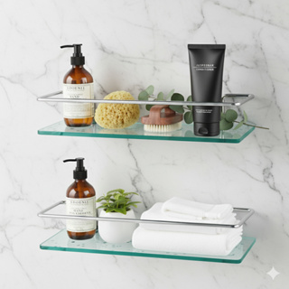 Kit 2 Porta Shampoo Banheiro Alumínio e Vidro Reto | Suporte de Parede Antiferrugem Fácil Instalação em Oferta na Shopee