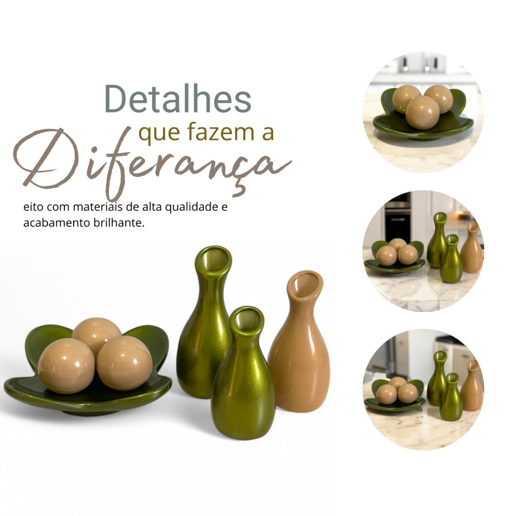 Vaso Kit Cerâmica Decoração Casa Enfeite Luxo Enfeite Mesa Sala Rack Aparador
