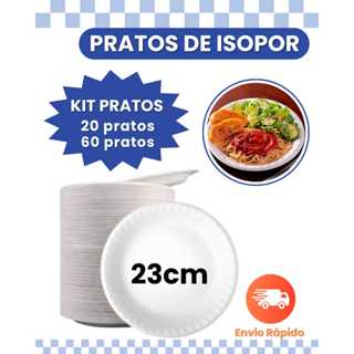 Prato de Isopor 23cm Descartável para Refeição Com 20 Ou 60 Unidades em Oferta na Shopee