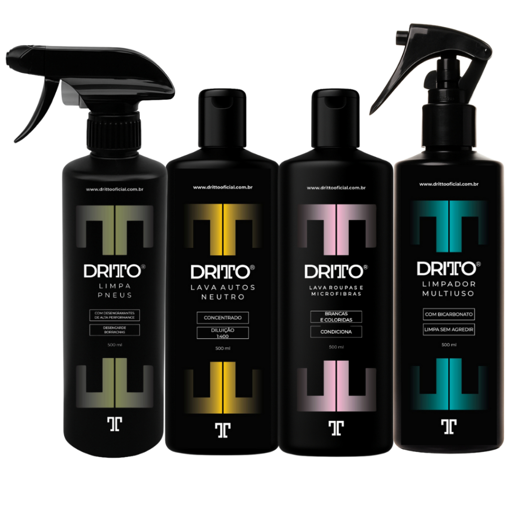 Kit 4 Produtos Dritto – Limpa Borrachas e Pneus + Lava Autos Neutro 1:400 + Lava Roupas + Multiuso