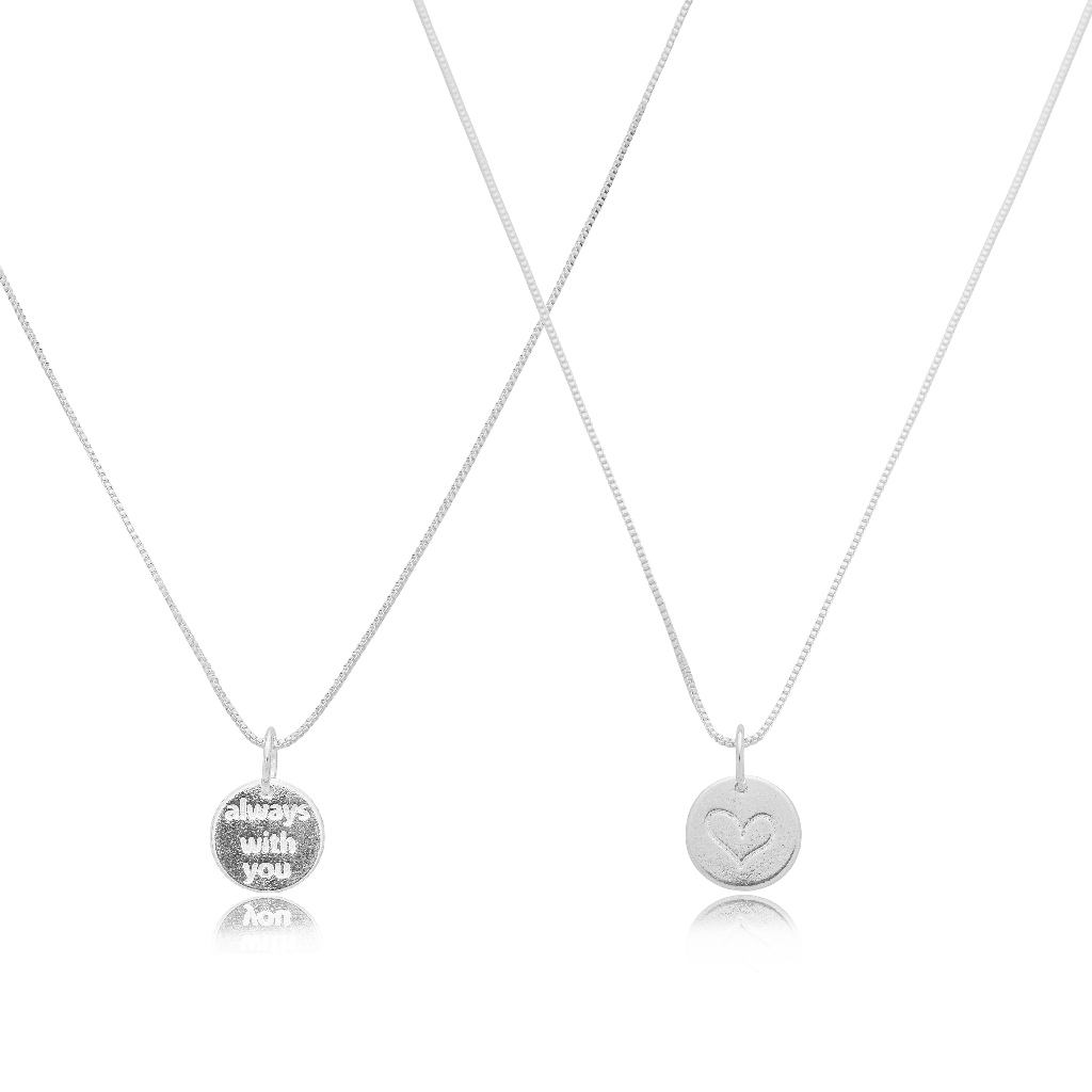 Colar medalha dupla face “always with you” à prata 925 em Oferta na Shopee
