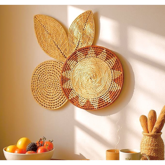 Composição De Parede Palha de Milho Natural Sousplat e Folha Decoração Rústica Cestaria Boho