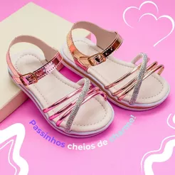 Sandália Infantil Menina Brilho Strass Delicada Confortável Fivela Casual Festa Promoção 20 ao 27
