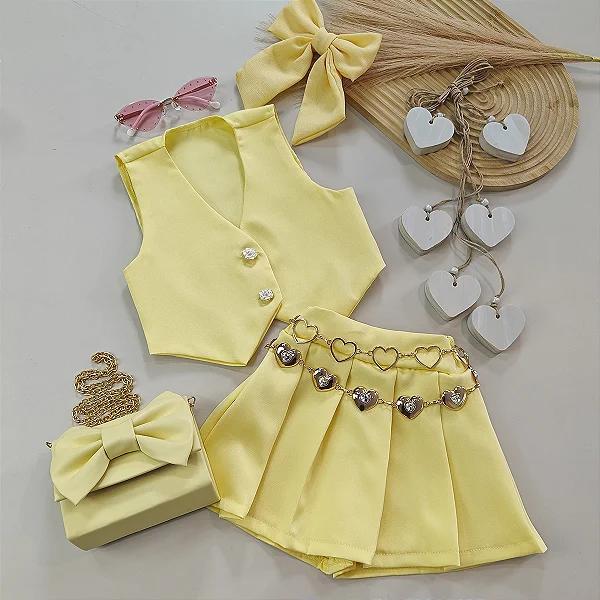 Conjunto Infantil Saia e Colete Para Meninas 02 a 10 Anos em Oferta na Shopee