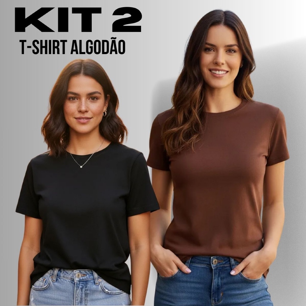 Kit 2 T-Shirt Algodão Camiseta Feminina Blusa Baby Look Lisa Fio 30.1 em Oferta na Shopee