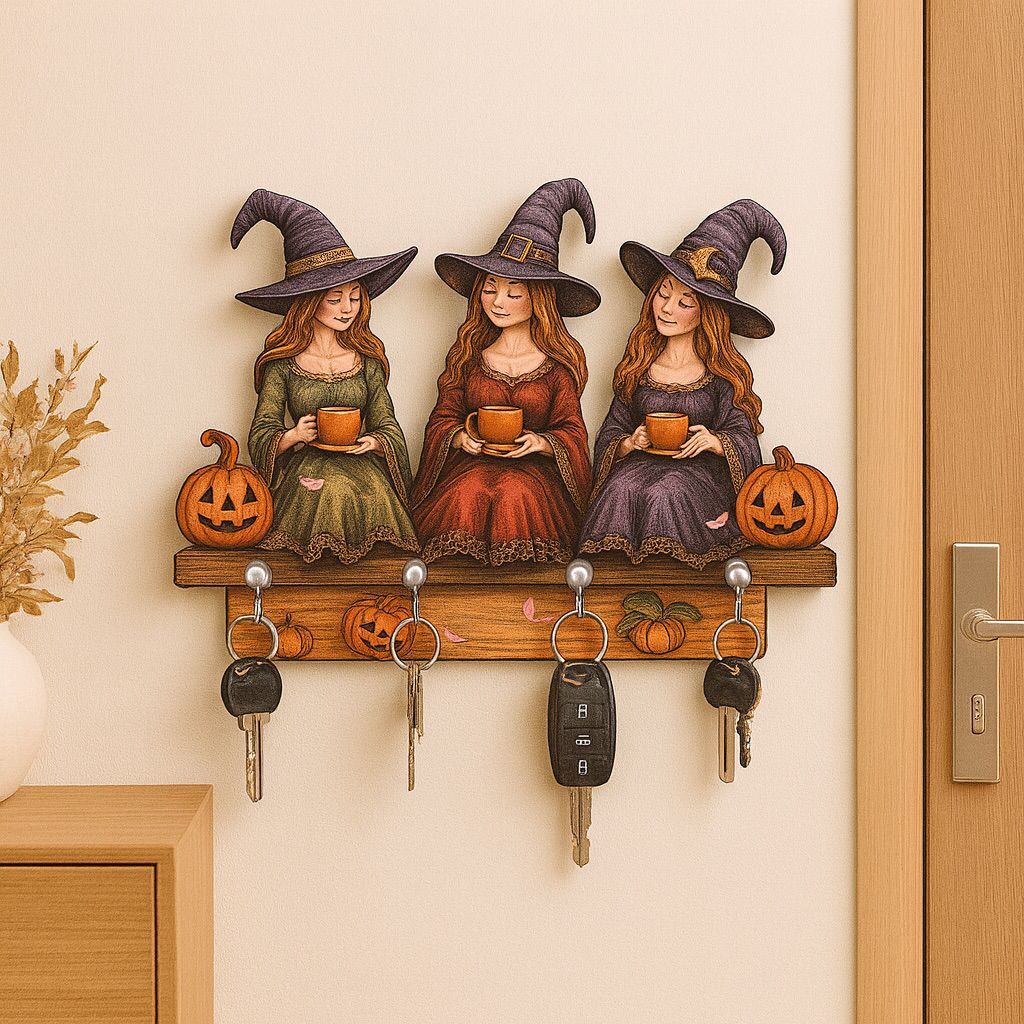 Porta-Chave Decorativo de Parede 2D com efeito 3D - Bruxinhas 24,5x17,4cm