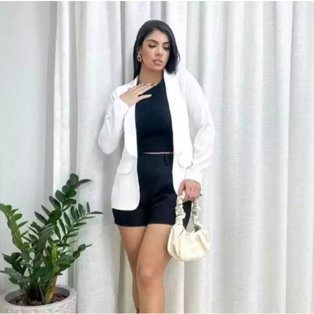 Max Blazer Feminino Alfaiataria Longo Social Elegante Sem Botão