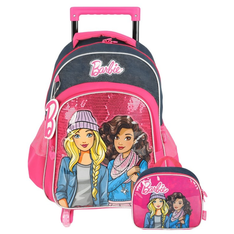 Kit Conjunto Luxo Barbie Premium Mochila Escolar 2EM1 4Rodas e Costas + Lancheira Térmica Barbie Original