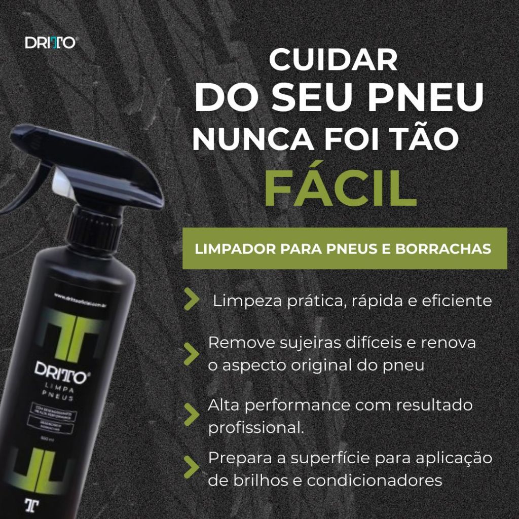 LIMPA PNEUS E BORRACHAS DRITTO 500ML DELETA ASPECTO ACINZENTADO PROFISSIONAL1 A 4 UNIDADES — imagem 2 de 2