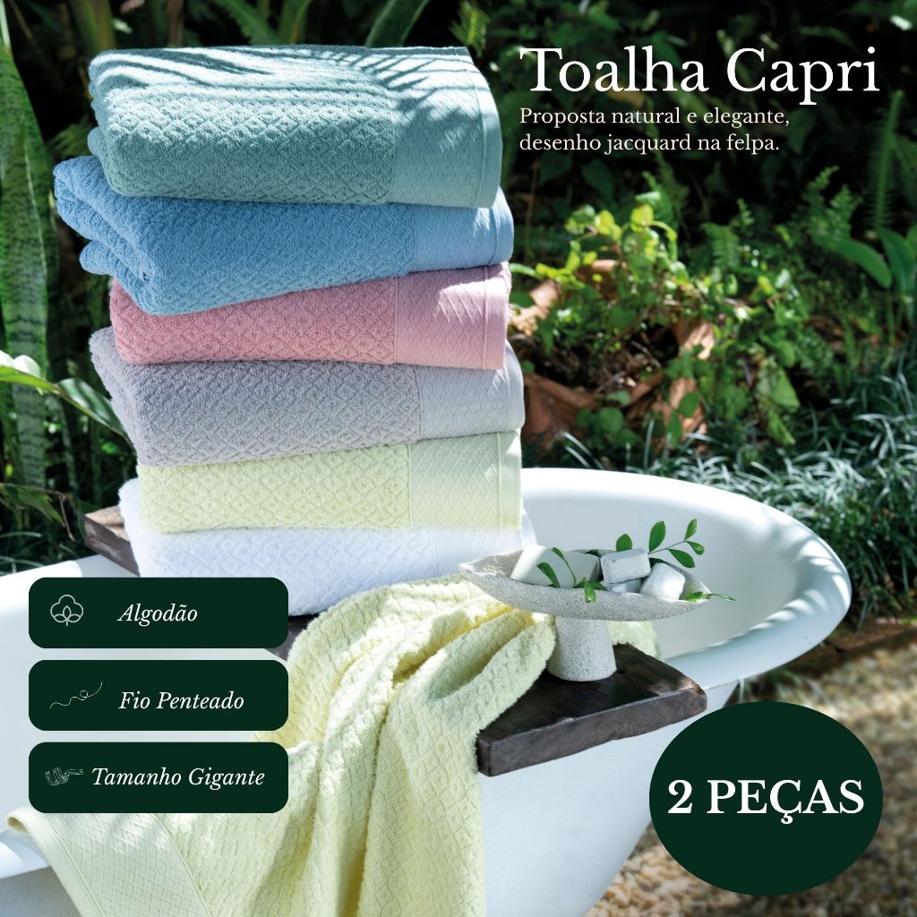 Jogo de Toalha Banhão Gigante Fio Penteado 2 Peças Grossa 430g/m2 100% Algodão Capri Hotel Atlantica em Oferta na Shopee