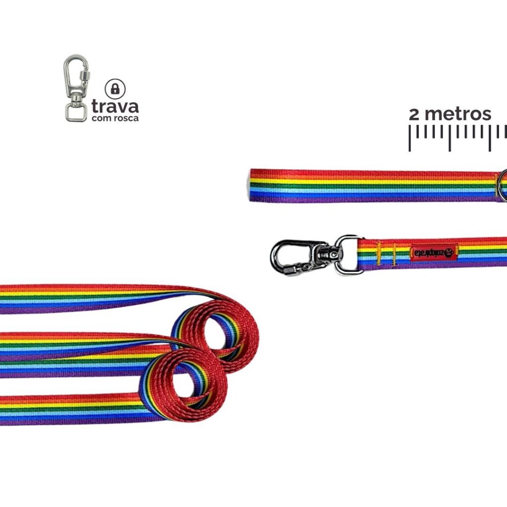 Guia Longa para Cachorro 2 Metros | Treinamento e Passeio | Antienrosco | Arco-íris