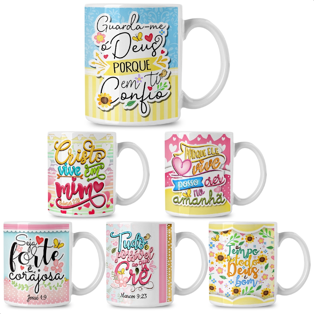 Caneca Versículos Bíblicos Porcelana Kit 12 Uni, Atacado