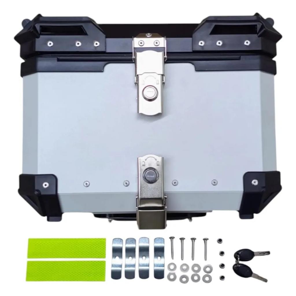 Baú Traseiro Alumínio 45L Moto Top Case Universal com Suporte-ALUMINHO