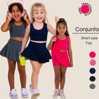 Kit 2 Conjunto Esportivo Infantil Short Saia +Top Sem Bojo Criança Menina Uniforme Escolar em Oferta na Shopee