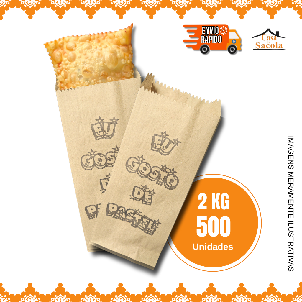 Saco de Papel 2kg MIX para Pastel "Eu Gosto de Pastel" c/500un em Oferta na Shopee
