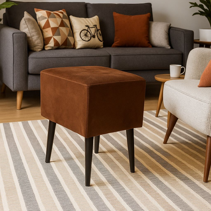 Banquetas Quadrada Modelo Pé Removível Tecido de Sued Escrivaninha Puff Banquinho