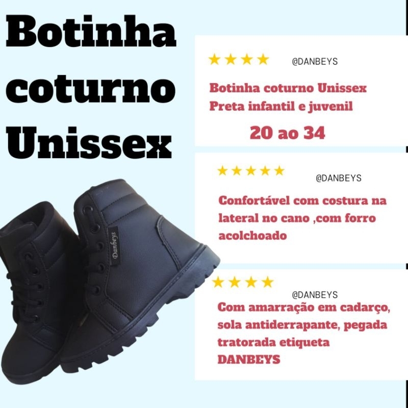 BOTINHA COTURNO UNISSEX INFANTIL JUVENIL 20 AO 35 ENVIO IMEDIATO