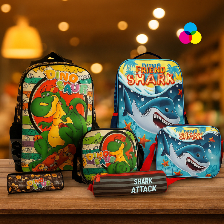 Kit Mochila Escolar Grande Meninos Dinossauro Raptor Infantil Lancheira Térmica Estojo Rodinhas