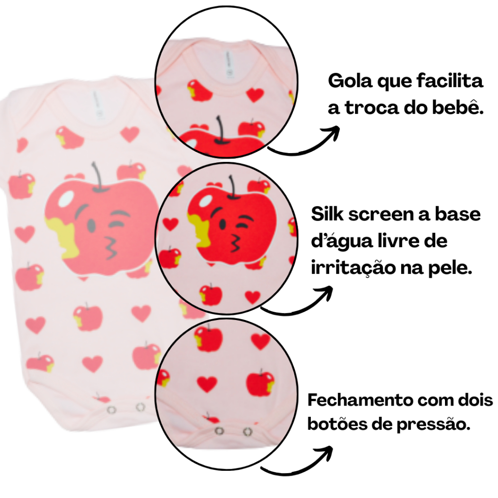 Body Bebê Frutinha + Laço Maçã – Roupa Bebê Algodão Mêsversario Temático