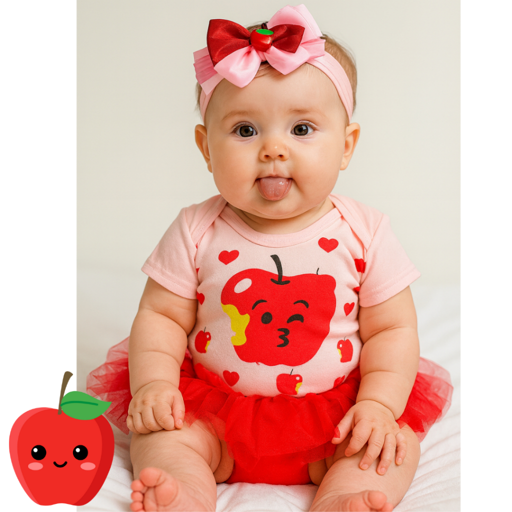 Body Bebê Frutinha + Laço Maçã – Roupa Bebê Algodão Mêsversario Temático em Oferta na Shopee