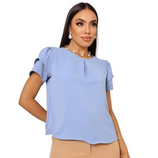 Blusa Feminina Social Manga Curta em Crepinho para Trabalho Moda Evangelica em Oferta na Shopee