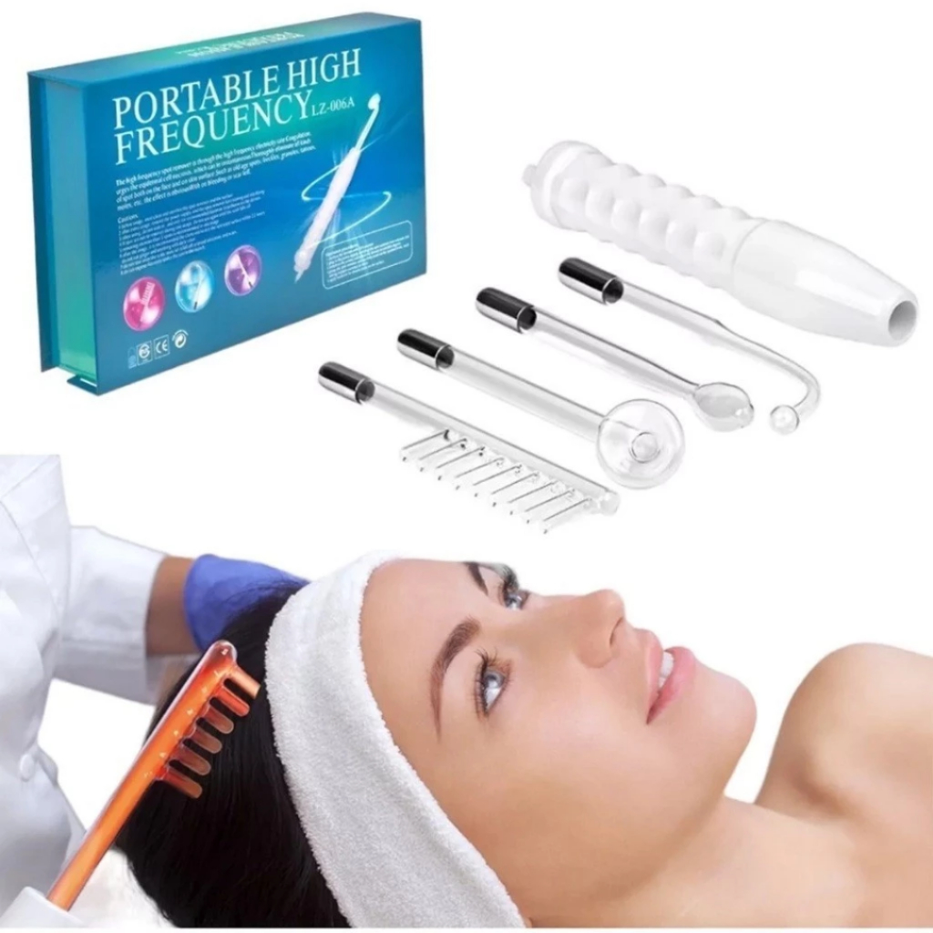 Aparelho Alta Frequência Portátil 4 Eletrodos – Limpeza Facial, Tratamento de Acne e Cuidados com a Pele