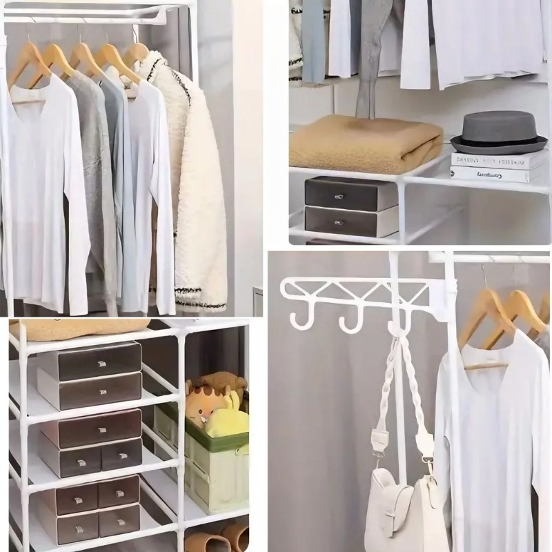 Arara Armário Com Sapateira Cabideiro E Prateleiras Preto Guarda Roupa Portátil Multifuncional Arara Roupa Cabideiro — imagem 2 de 2