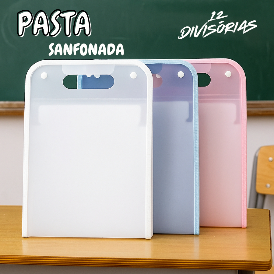Pasta Sanfonada A4 em Polipropileno 12 Divisórias para Escritório, Escola ou Casa