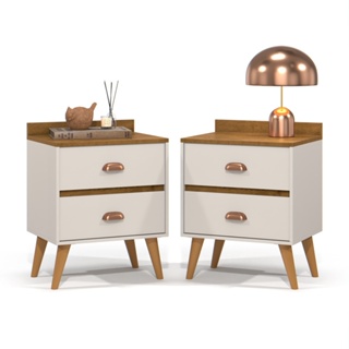 Conjunto 2 mesa de cabeceira p/ quarto Decoração Pés Retro 2 Gavetas Madero em Oferta na Shopee