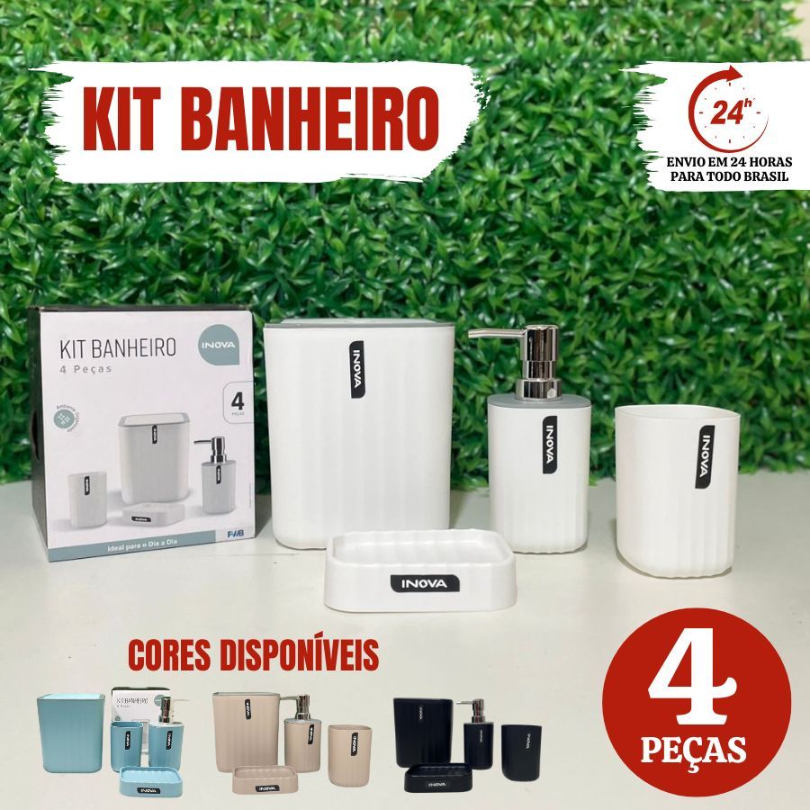 Kit de Acessório Banheiro 4 Peças  𝗣𝗹𝗮́𝘀𝘁𝗶𝗰𝗼 Inova Luxo para o Banheiro