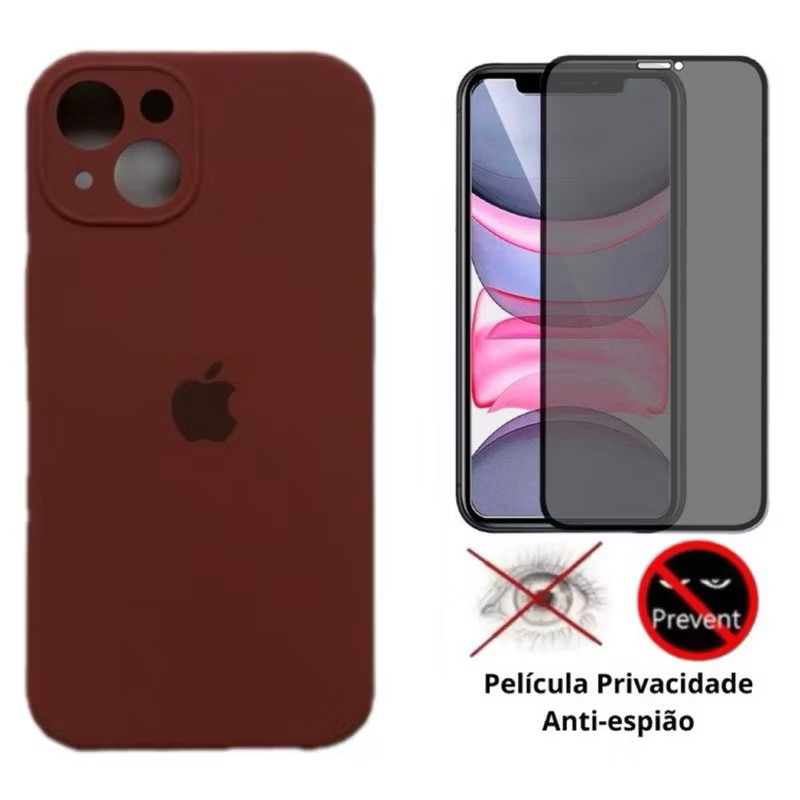 @Kit capinha cilicone aveludado com proteção de câmera para iPhone 14 14pro 14promax com película privacidade 3D