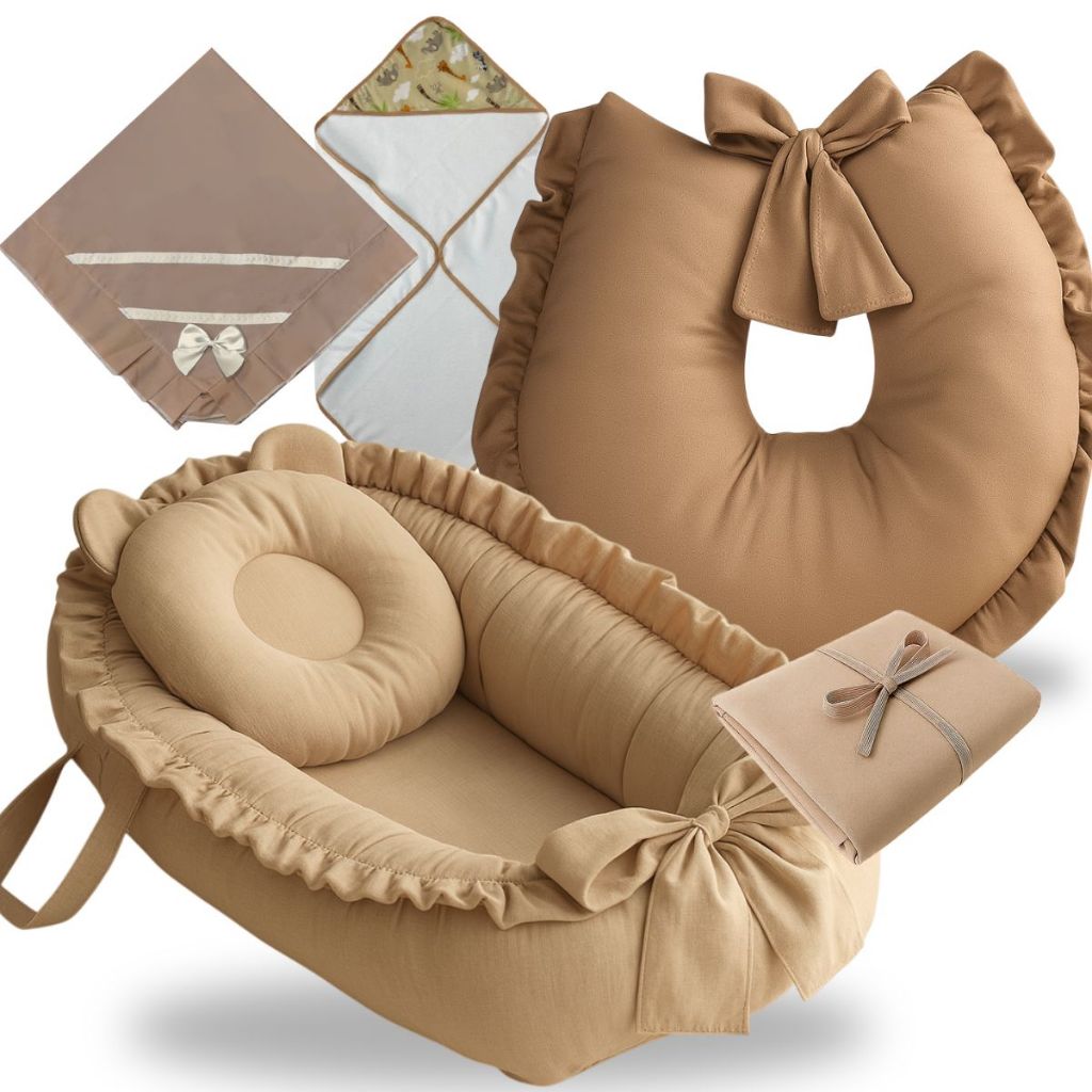 Ninho Redutor de Berço Bebe Menina Menino Almofada Amamentação Toalha Banho Trocador Manta Kit Caqui em Oferta na Shopee