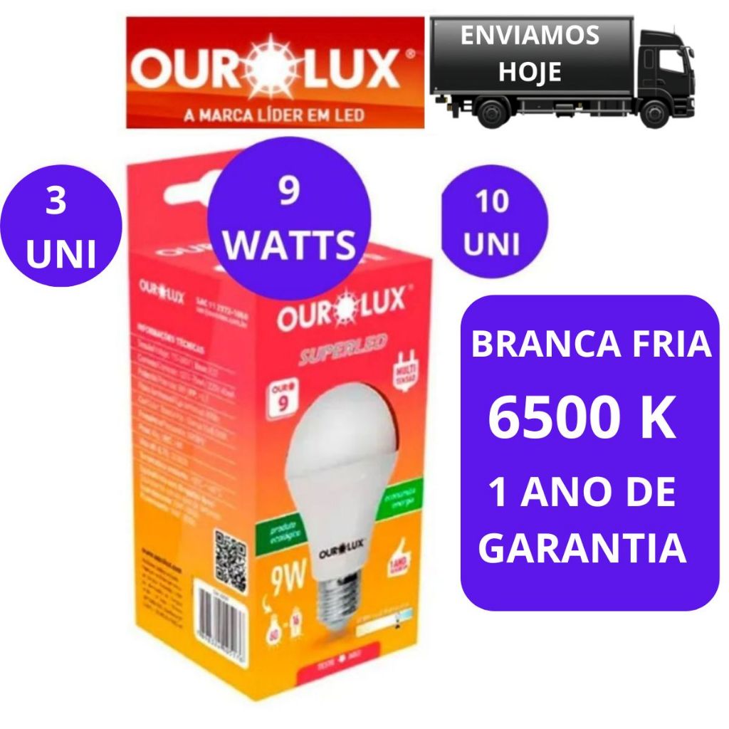Kit Lampada Led 9W Lâmpada Led Ourolux Superled Lampadas Ourolux Bulbo Fria Bivolt em Oferta na Shopee