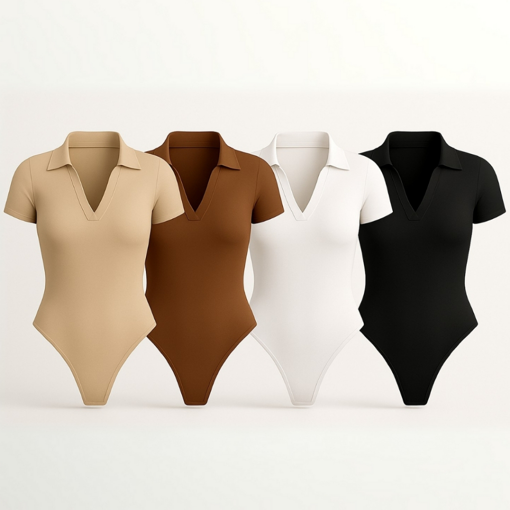 Bodi Feminino Polo Manga Curta Suplex Premium Básico Confortável Ajustado Gola Polo Atemporal Chic em Oferta na Shopee