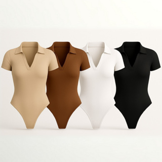Bodi Feminino Polo Manga Curta Suplex Premium Básico Confortável Ajustado Gola Polo Atemporal Chic em Oferta na Shopee
